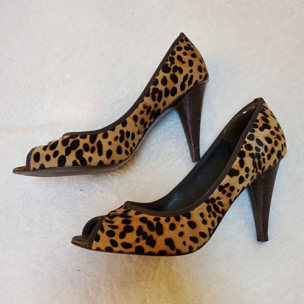 Donald J Pliner Leopard Print Leather Peep Toe Heels - Picture 4 of 8